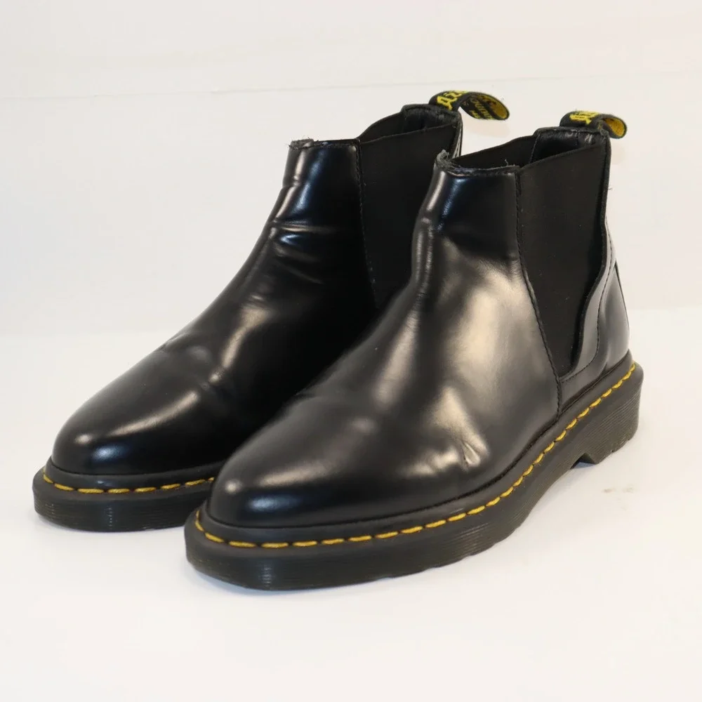 Dr. Martens Flora Chelsea Boots‎ Women Size 8 Black Polished Leather Almond Toe